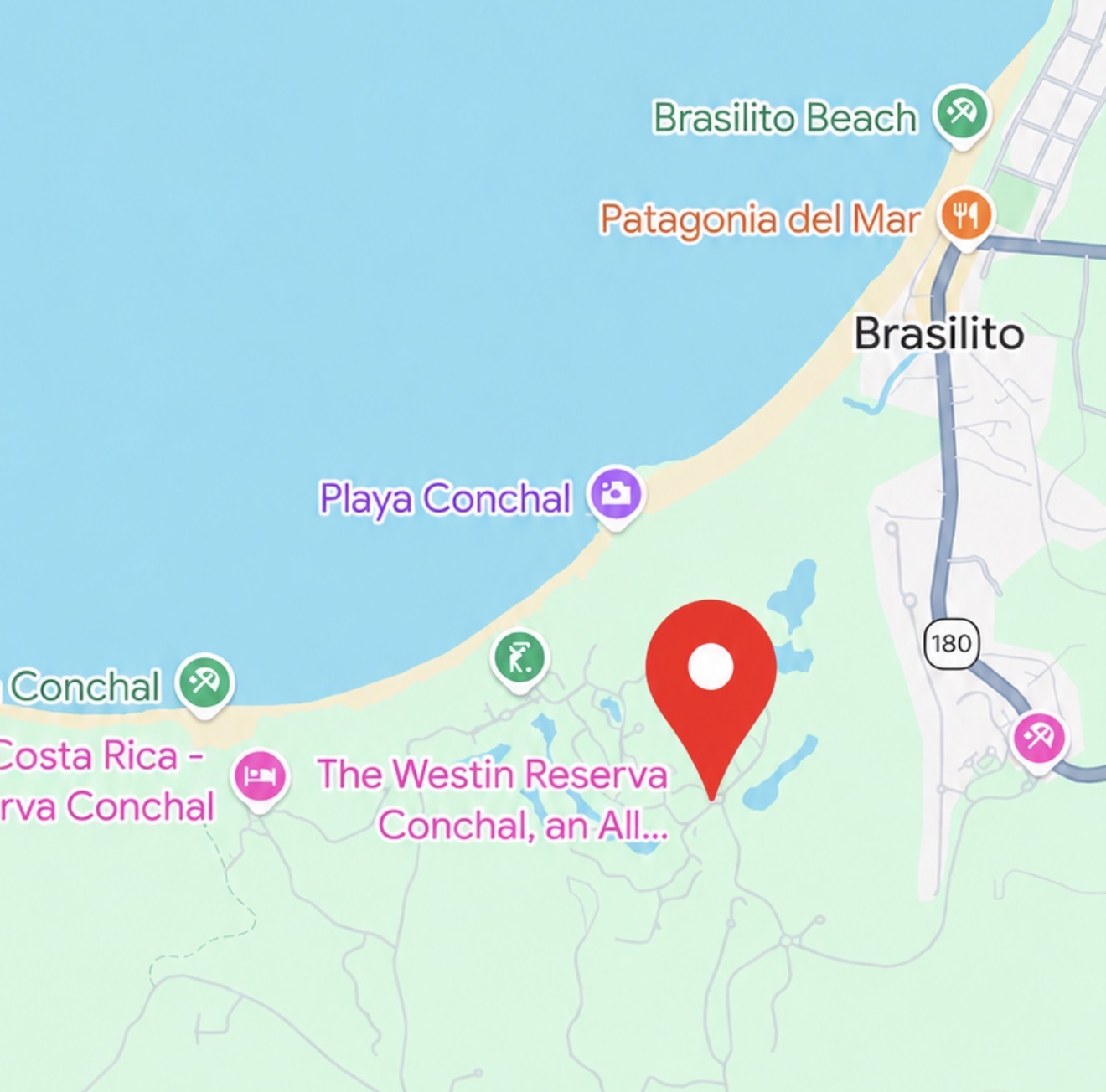 Map showing our location near Reserva Conchal, Guanacaste